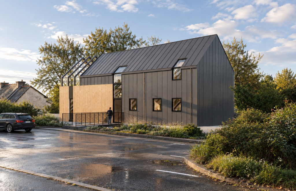 Projet d’habitation – Maison surélévée - projet à Lanildut dans le Finistère en Bretagne. Projet conceptualisé par l'Atelier Cédric Didat avec l’Atelier du Lac