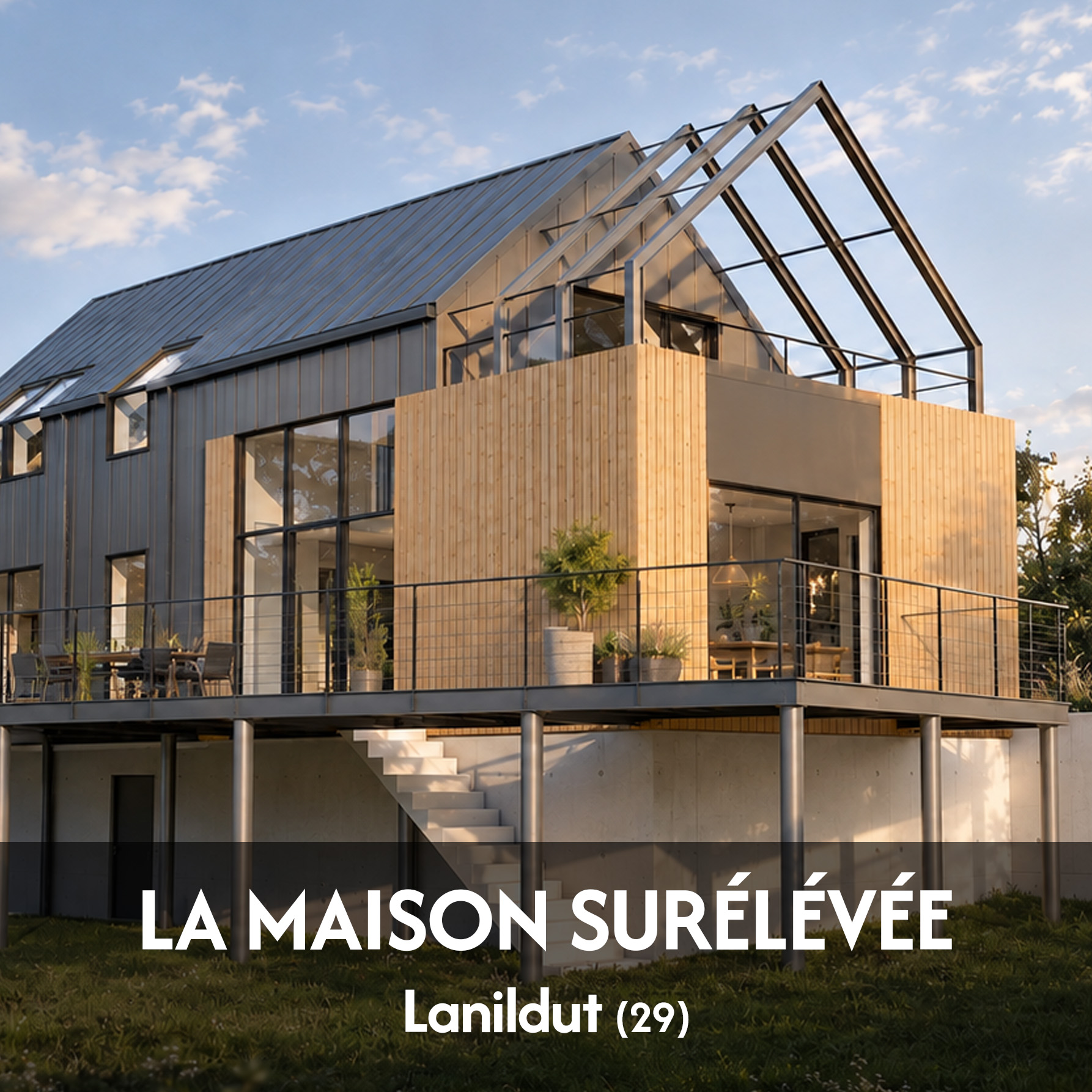 Projet d’habitation – Maison surélévée - projet à Lanildut dans le Finistère en Bretagne. Projet conceptualisé par l'Atelier Cédric Didat avec l’Atelier du Lac