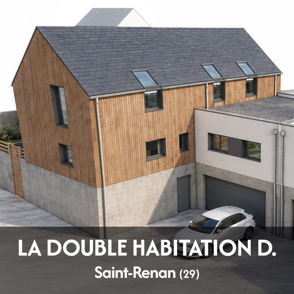 Projet de construction d’une double habitation - projet à Saint-Renan dans le Finistère en Bretagne. Projet réalisé par l'Atelier Cédric Didat