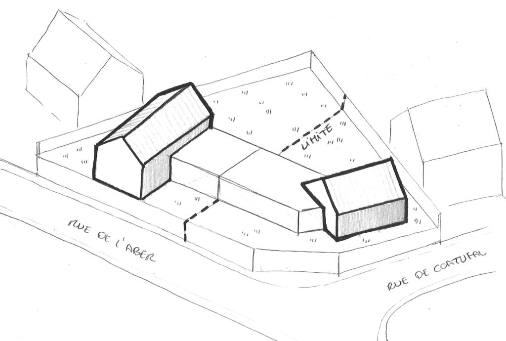 Projet de construction d’une double habitation - projet à Saint-Renan dans le Finistère en Bretagne. Projet réalisé par l'Atelier Cédric Didat