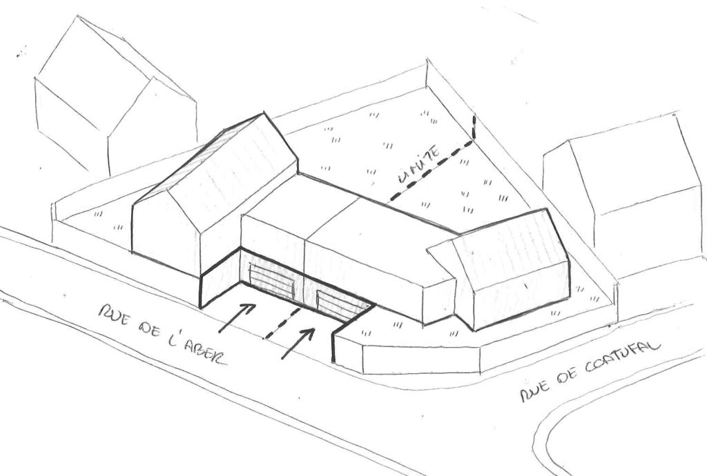 Projet de construction d’une double habitation - projet à Saint-Renan dans le Finistère en Bretagne. Projet réalisé par l'Atelier Cédric Didat