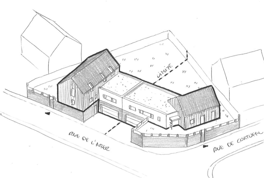 Projet de construction d’une double habitation - projet à Saint-Renan dans le Finistère en Bretagne. Projet réalisé par l'Atelier Cédric Didat