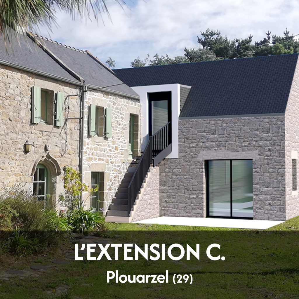 Extension d’une longère en pierre traidtionnelle - projet à Plouarzel dans le Finistère en Bretagne. Projet réalisé par l'Atelier Cédric Didat