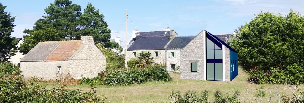 Extension d’une longère en pierre traidtionnelle - projet à Plouarzel dans le Finistère en Bretagne. Projet réalisé par l'Atelier Cédric Didat