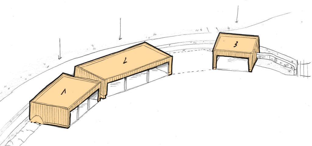 Création d'un ensemble d'entrepôts avec des partie ouvertes et d'autres closes. - projet à Lanrivoaré dans le Finistère en Bretagne. Projet réalisé par l'Atelier Cédric Didat - construction neuve pour la communauté de commune de l'iroise.