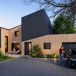 Maison penchée - projet à Plougonven dans le Finistère en Bretagne. Projet aux démarches environnementale réalisé par l'Atelier Cédric Didat - maison neuve, pouvant être passive.