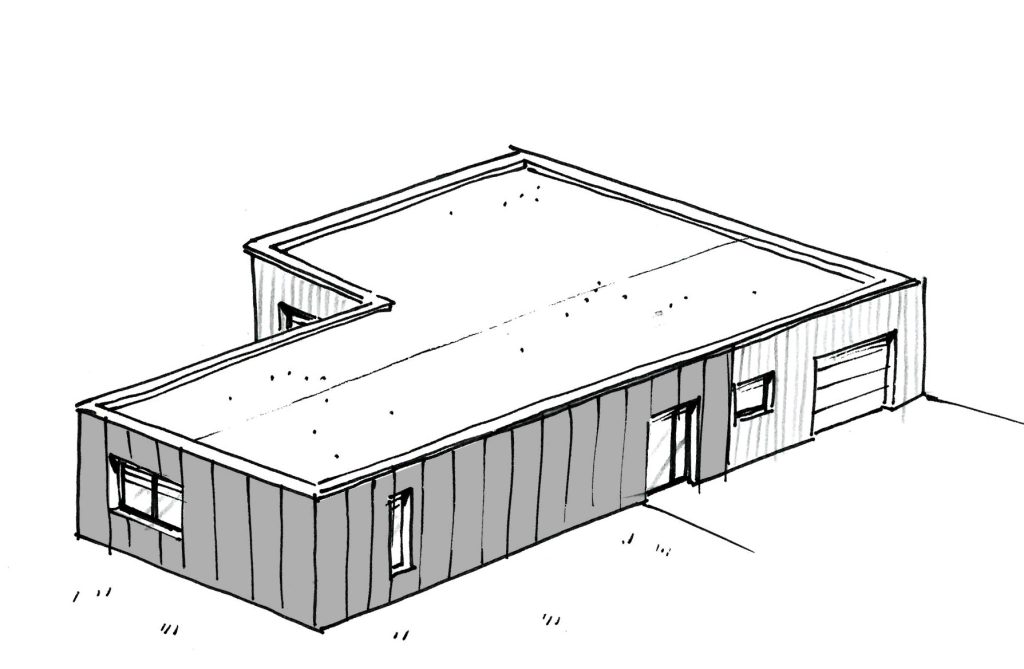 Maison penchée - projet à Plougonven dans le Finistère en Bretagne. Projet aux démarches environnementale réalisé par l'Atelier Cédric Didat - maison neuve, pouvant être passive.