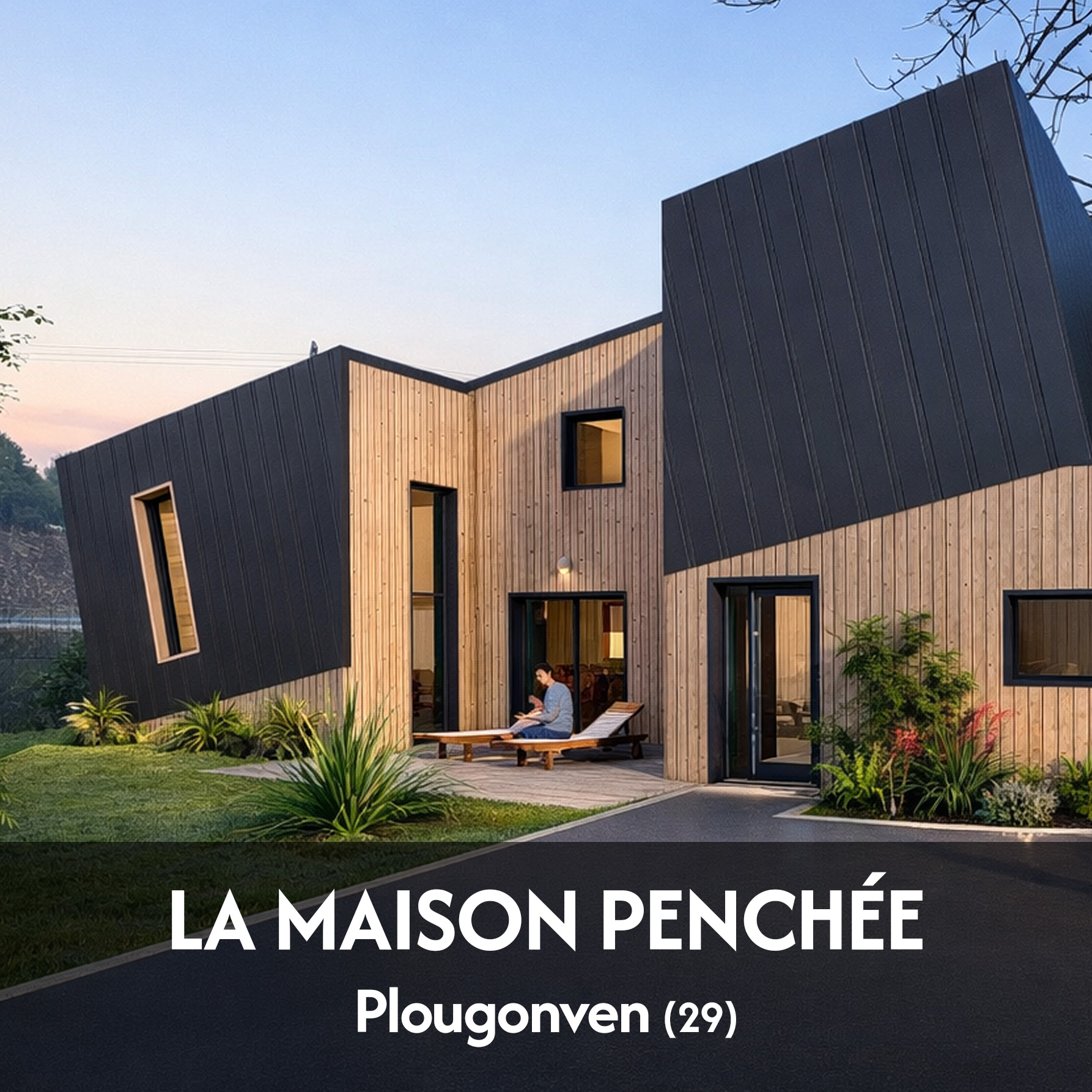 Maison penchée - projet à Plougonven dans le Finistère en Bretagne. Projet aux démarches environnementale réalisé par l'Atelier Cédric Didat - maison neuve, pouvant être passive.