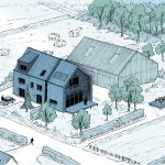 Maison emmitouflée - projet à Plougastel-Daoulas dans le Finistère en Bretagne. Projet aux démarches environnementale réalisé par l'Atelier Cédric Didat - rénovation et extension, performance maison passive Axonométrie