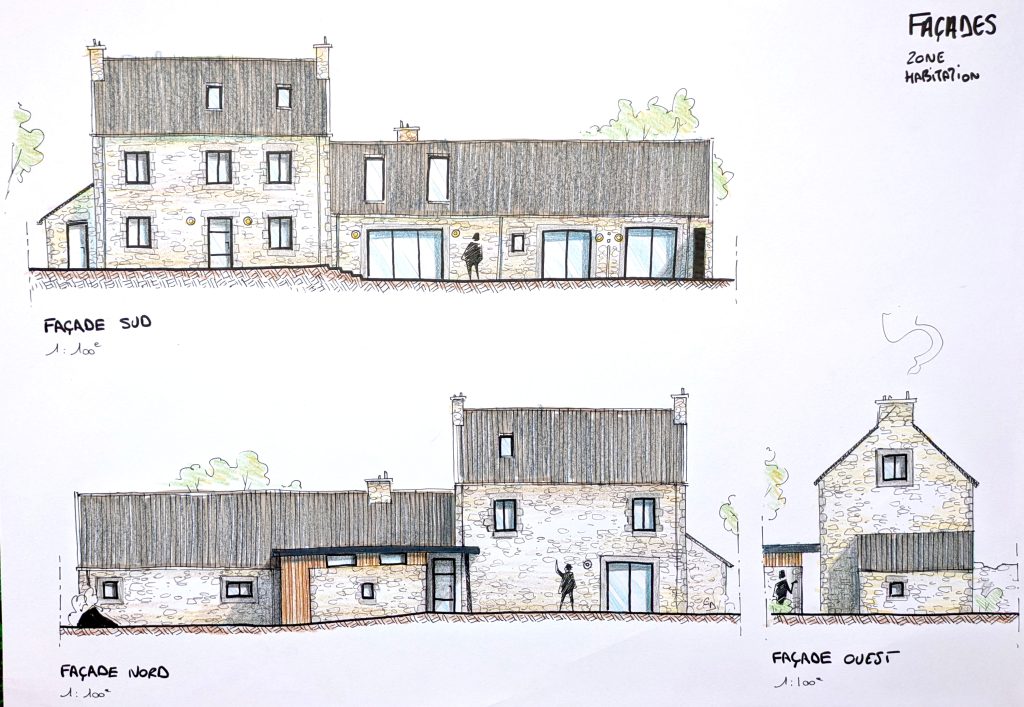 Réhabilitation d’une ancienne longère en un gîte - projet à Kerlouan dans le Finistère en Bretagne. Projet réalisé par l'Atelier Cédric Didat