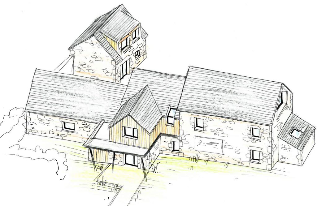 Réhabilitation d’une ancienne longère en un gîte - projet à Kerlouan dans le Finistère en Bretagne. Projet réalisé par l'Atelier Cédric Didat