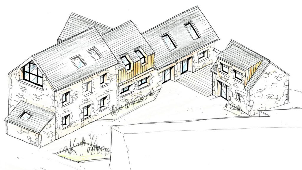 Réhabilitation d’une ancienne longère en un gîte - projet à Kerlouan dans le Finistère en Bretagne. Projet réalisé par l'Atelier Cédric Didat