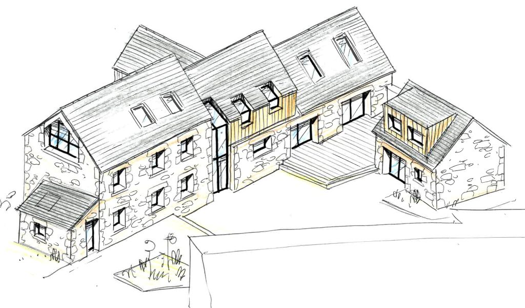 Réhabilitation d’une ancienne longère en un gîte - projet à Kerlouan dans le Finistère en Bretagne. Projet réalisé par l'Atelier Cédric Didat