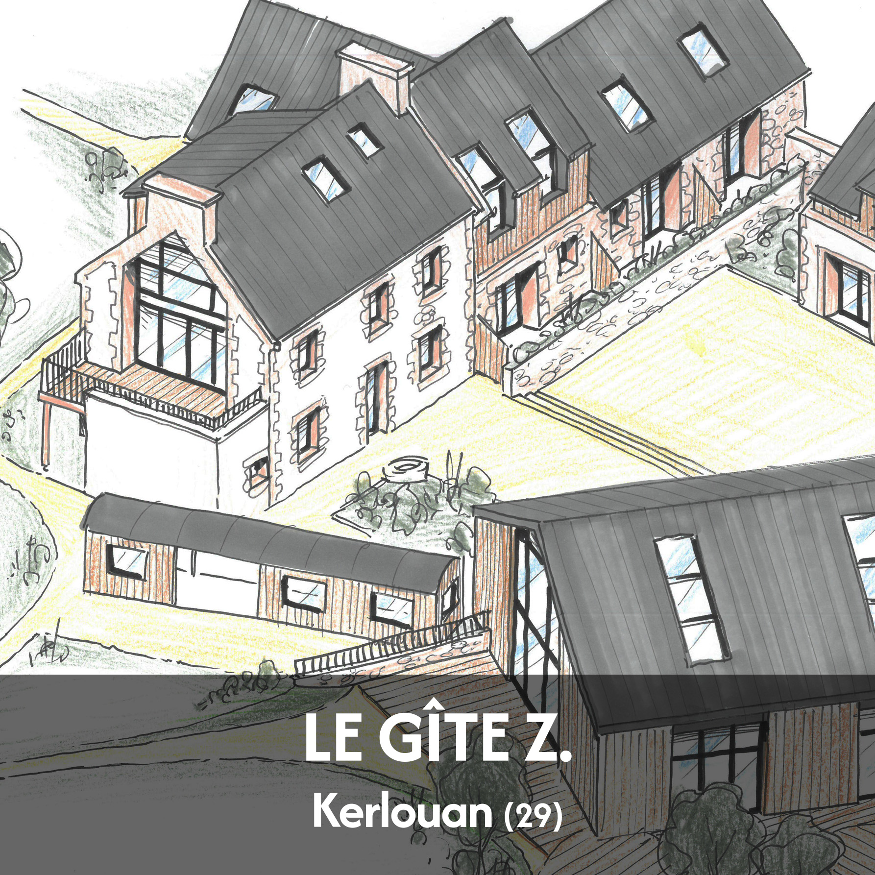 Réhabilitation d’une ancienne longère en un gîte - projet à Kerlouan dans le Finistère en Bretagne. Projet réalisé par l'Atelier Cédric Didat