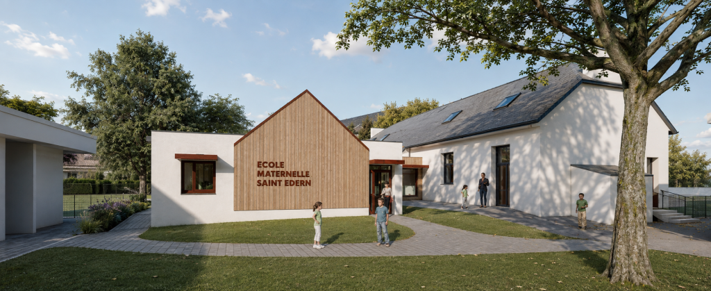 Extension de l’école maternelle St Edern - projet à Plouédern dans le Finistère en Bretagne. Projet réalisé par l'Atelier Cédric Didat – extension et creation préau