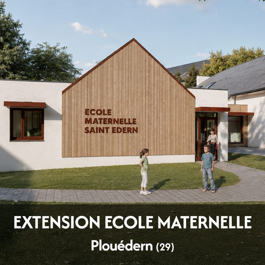 Extension de l’école maternelle St Edern - projet à Plouédern dans le Finistère en Bretagne. Projet réalisé par l'Atelier Cédric Didat – extension et creation préau