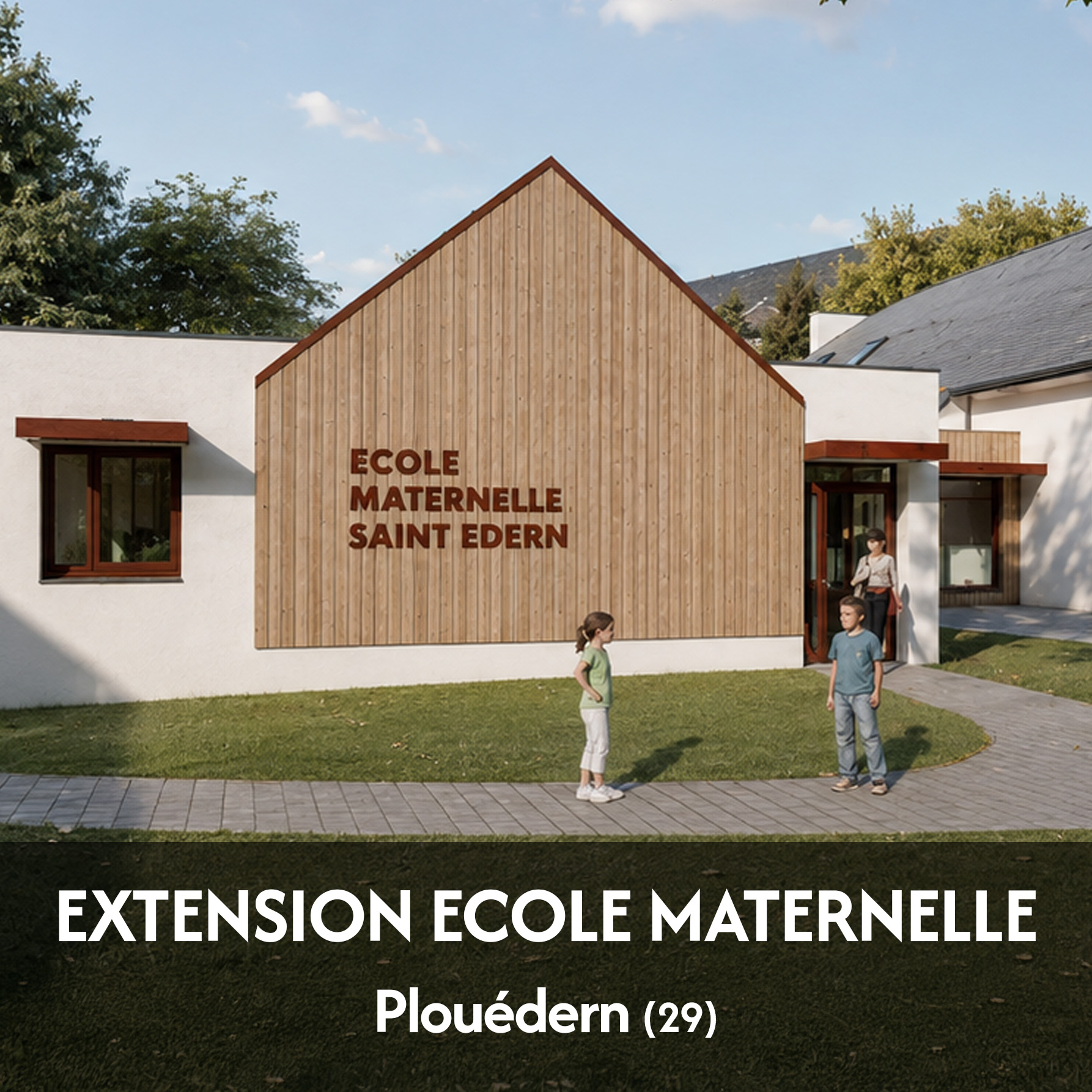 Extension de l’école maternelle St Edern - projet à Plouédern dans le Finistère en Bretagne. Projet réalisé par l'Atelier Cédric Didat – extension et creation préau